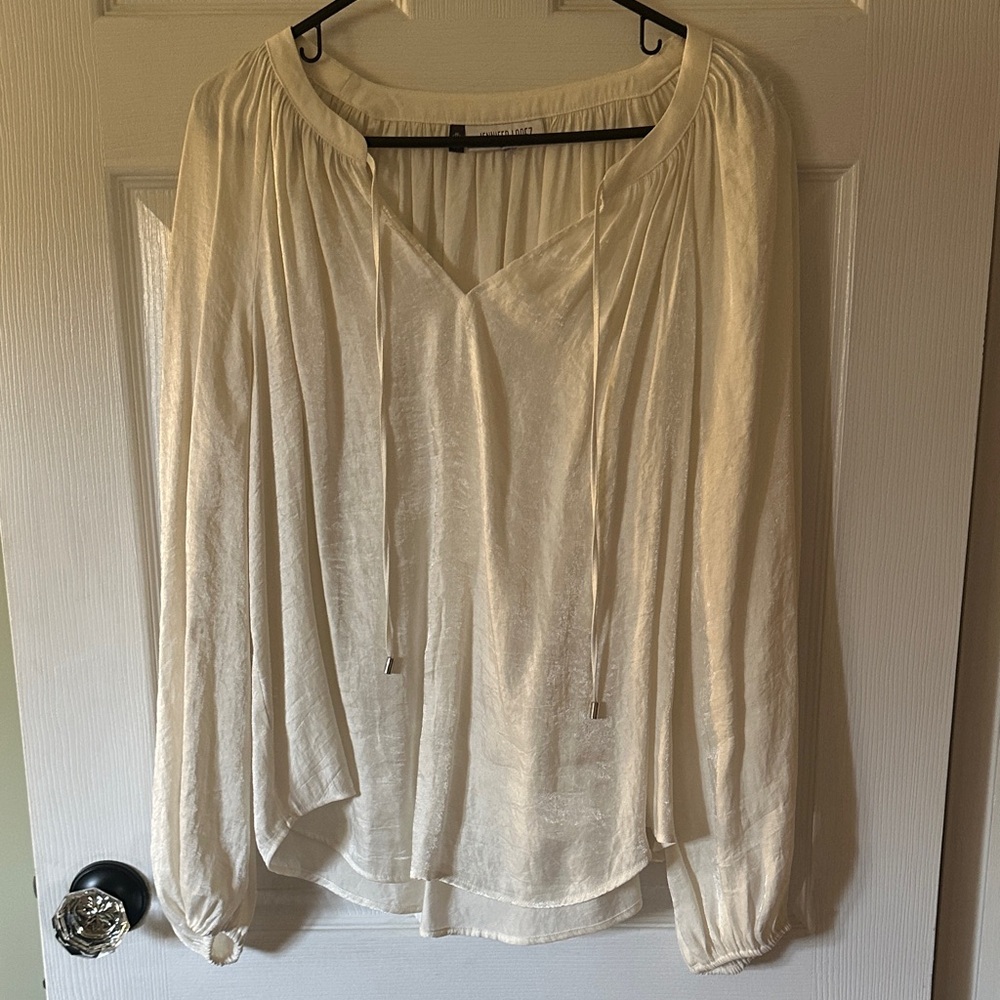 Jennifer Lopez Cream Blouse with Tie Neck